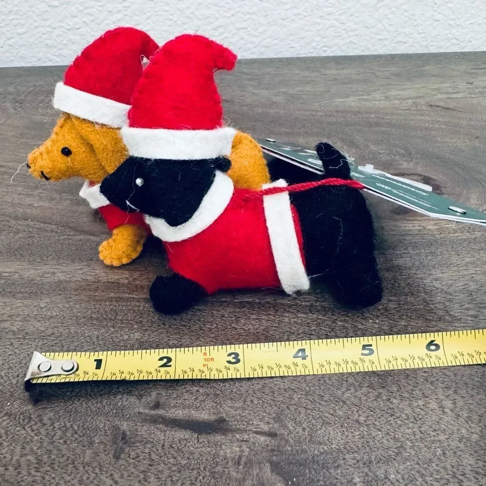 Dachshund Santa Dog Wool Christmas Holiday Ornaments Set